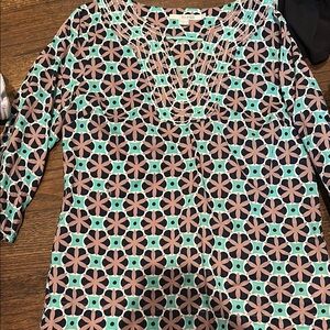 Boden Green and Blue Graphic Fitted Blouse